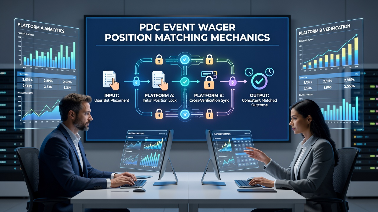 Traders reviewing live odds synchronization on multiple screens during a PDC darts event