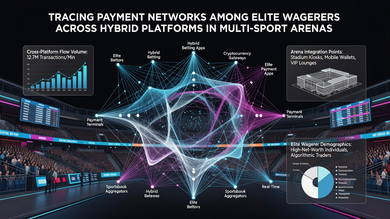 Illustration of elite wagerers using digital wallets to connect bookmaker and exchange accounts during live events